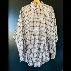 Burberry men’s beige check plaid classic fit shirt sz L purchased Neiman Marcus